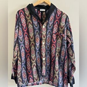 Vintage 70s Boho Paisley Blouse Disco Mod Button Front Collar Top Medium